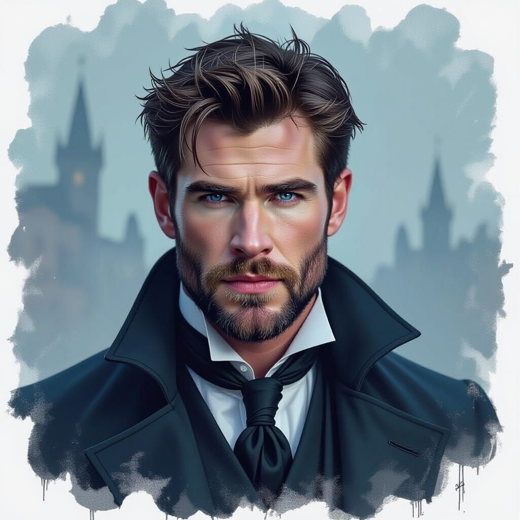 Pale Vampire with Blue Eyes in Gothic Style