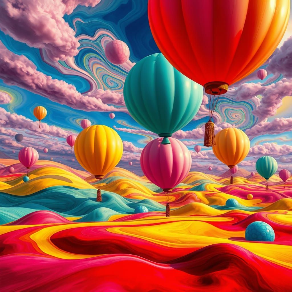 Vibrant Balloons in a Dreamlike Salvador Dali-Inspired Lands...