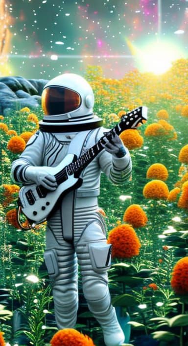 Astronaut in a flower garden