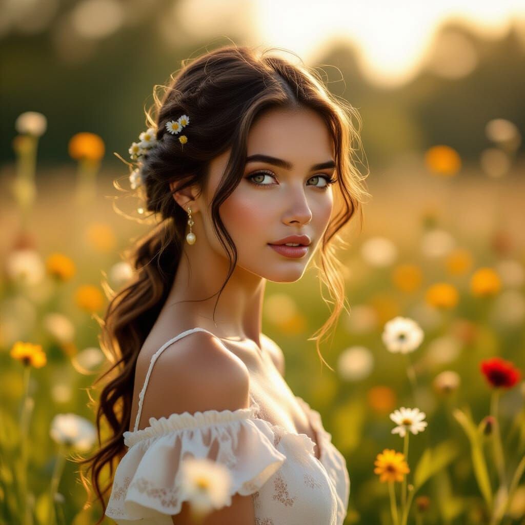 Pencil Tip Transforms Into Woman in Sunlit Meadow