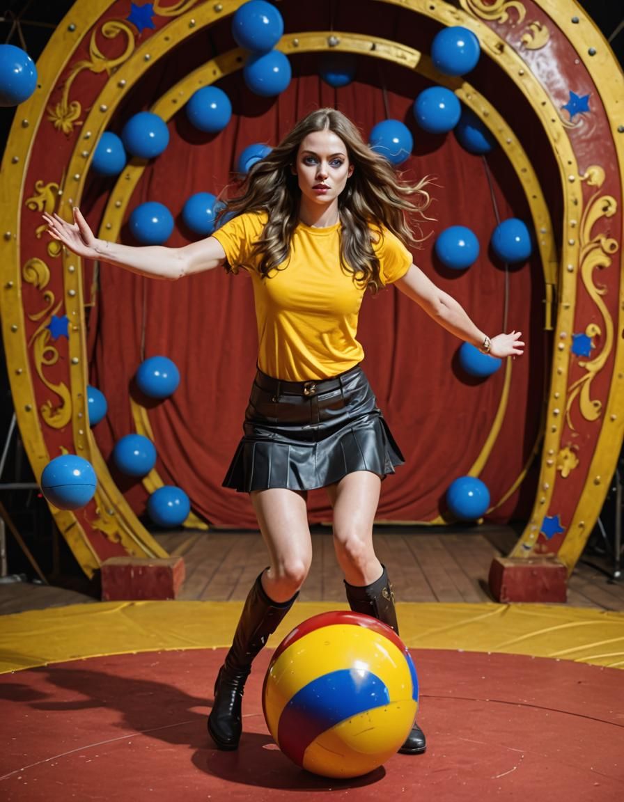 Circus Girl Balancing on Red Ball
