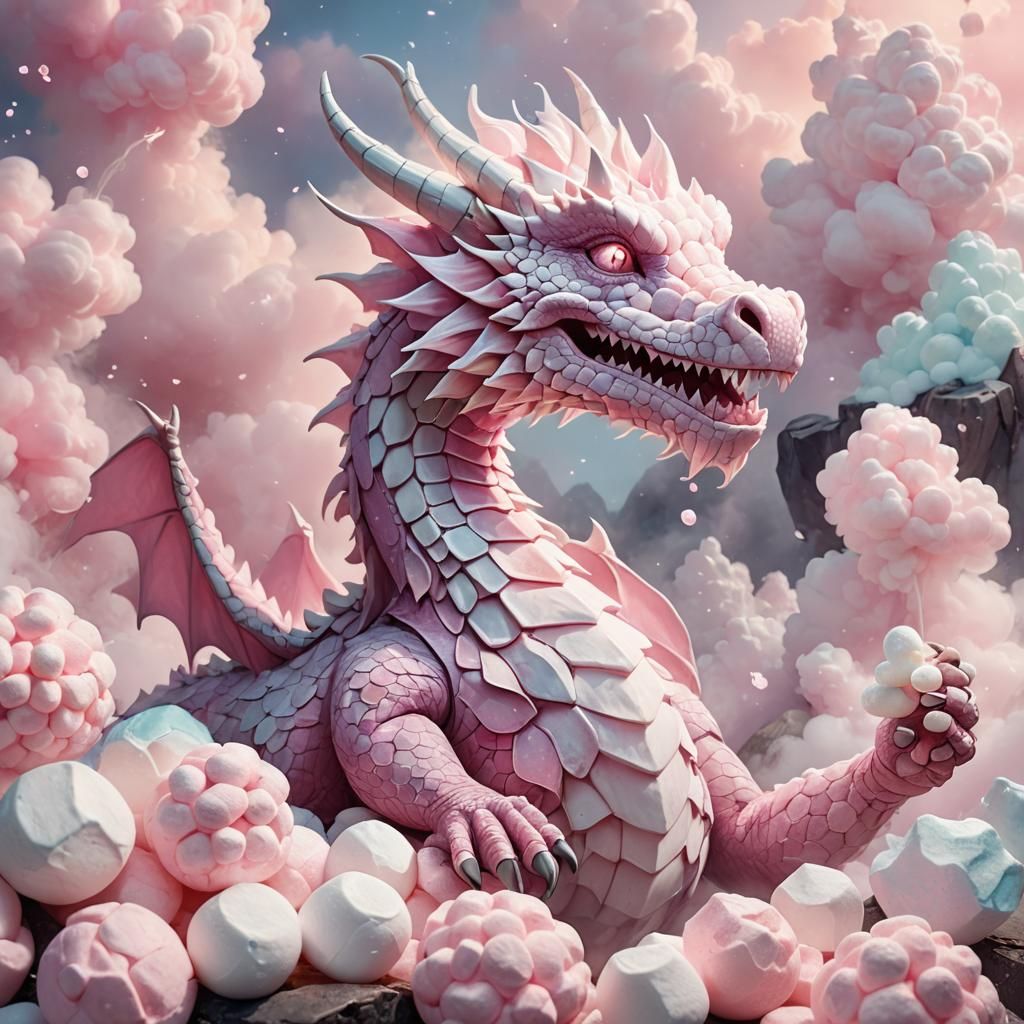 Marshmallow Dragon on Sugar Rock: Digital Whimsy