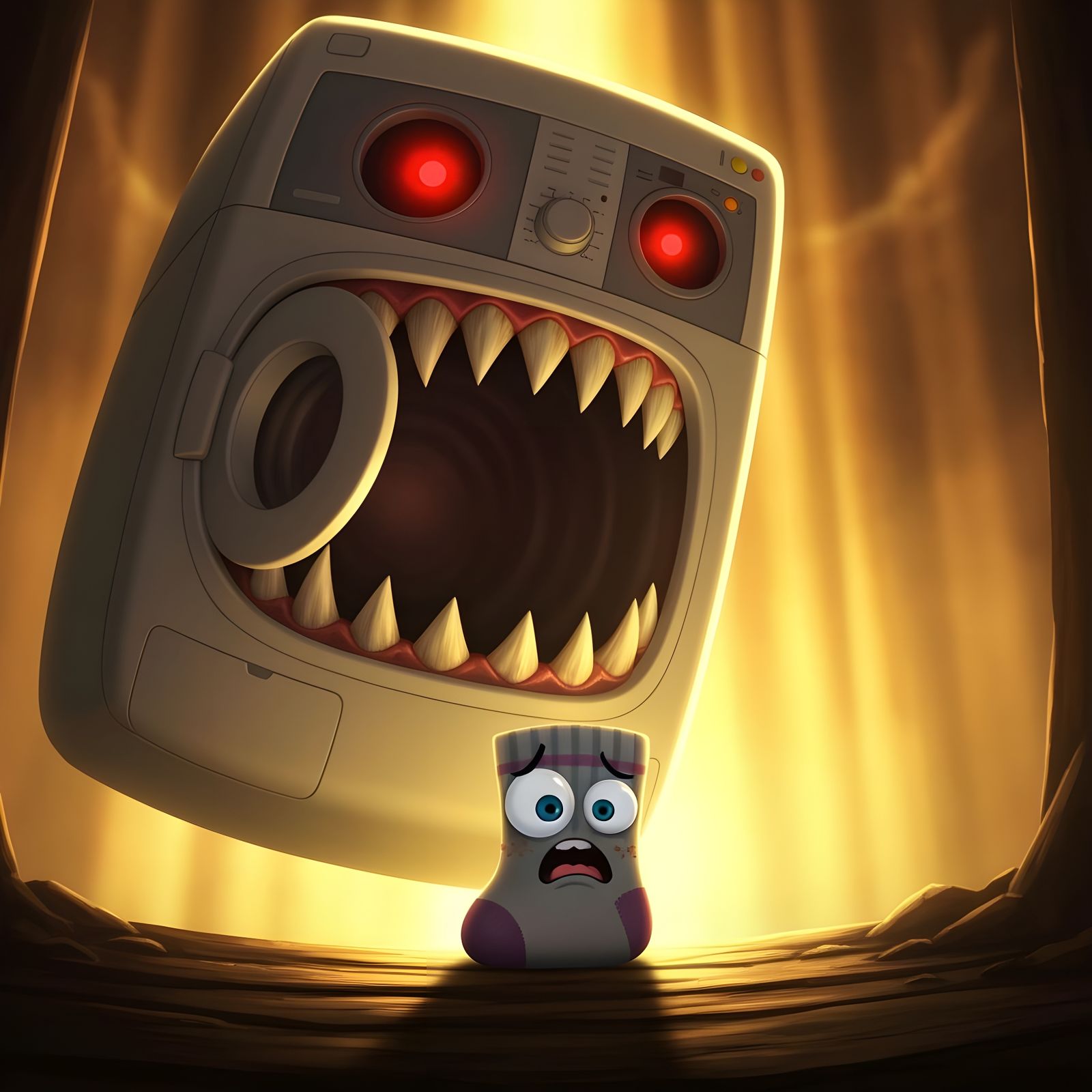 Frightened Sock Faces Monstrous Washing Machine