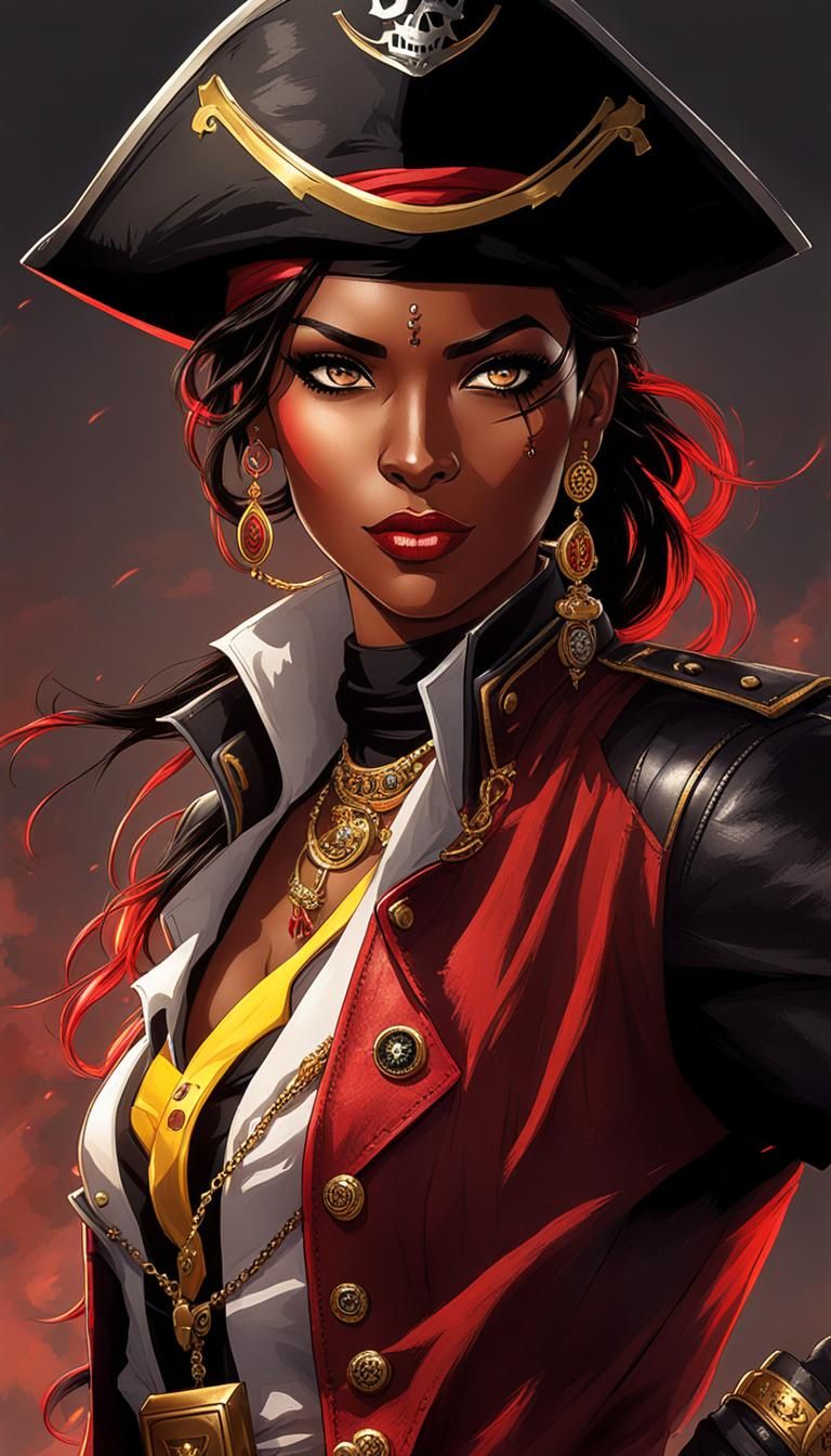 Dark-Skinned Pirate with Red Streaks and Yellow Eyes