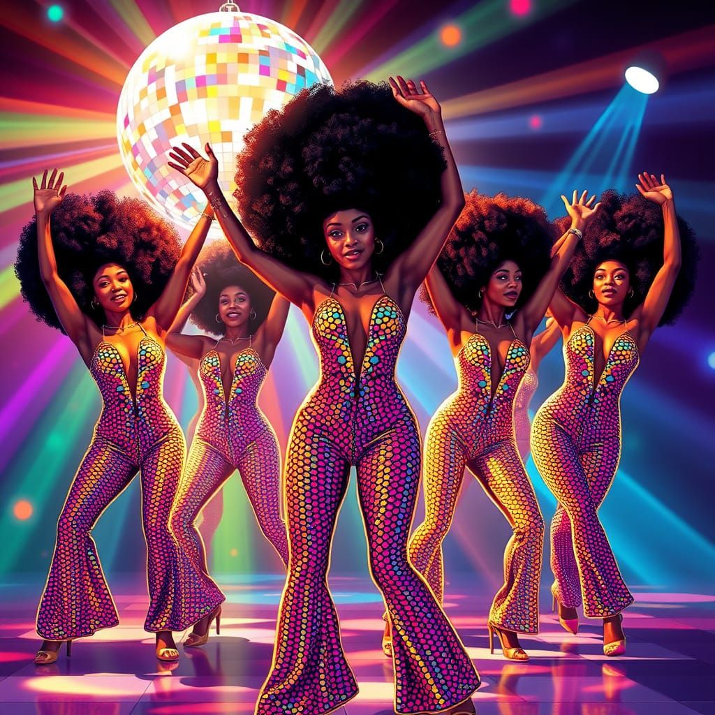 Vibrant Disco Dancers Under a Kaleidoscope of Colours