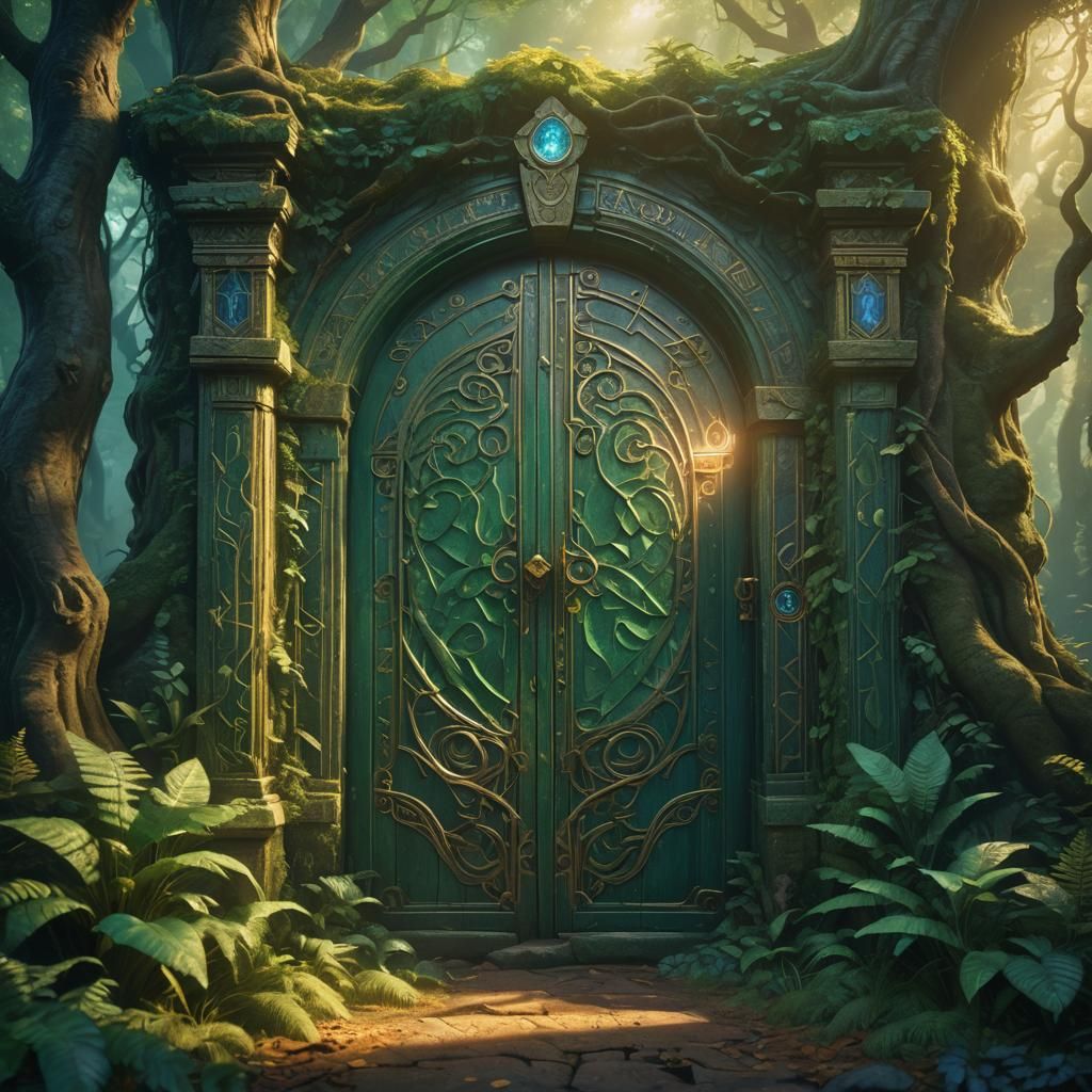Mystical Forest Portal with Glowing Runes