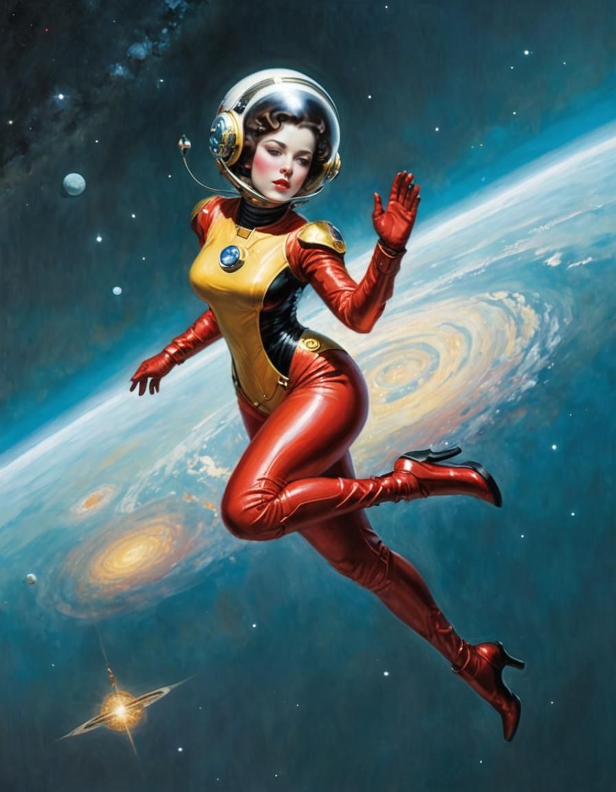 Woman in Space Suit, Art Nouveau Style