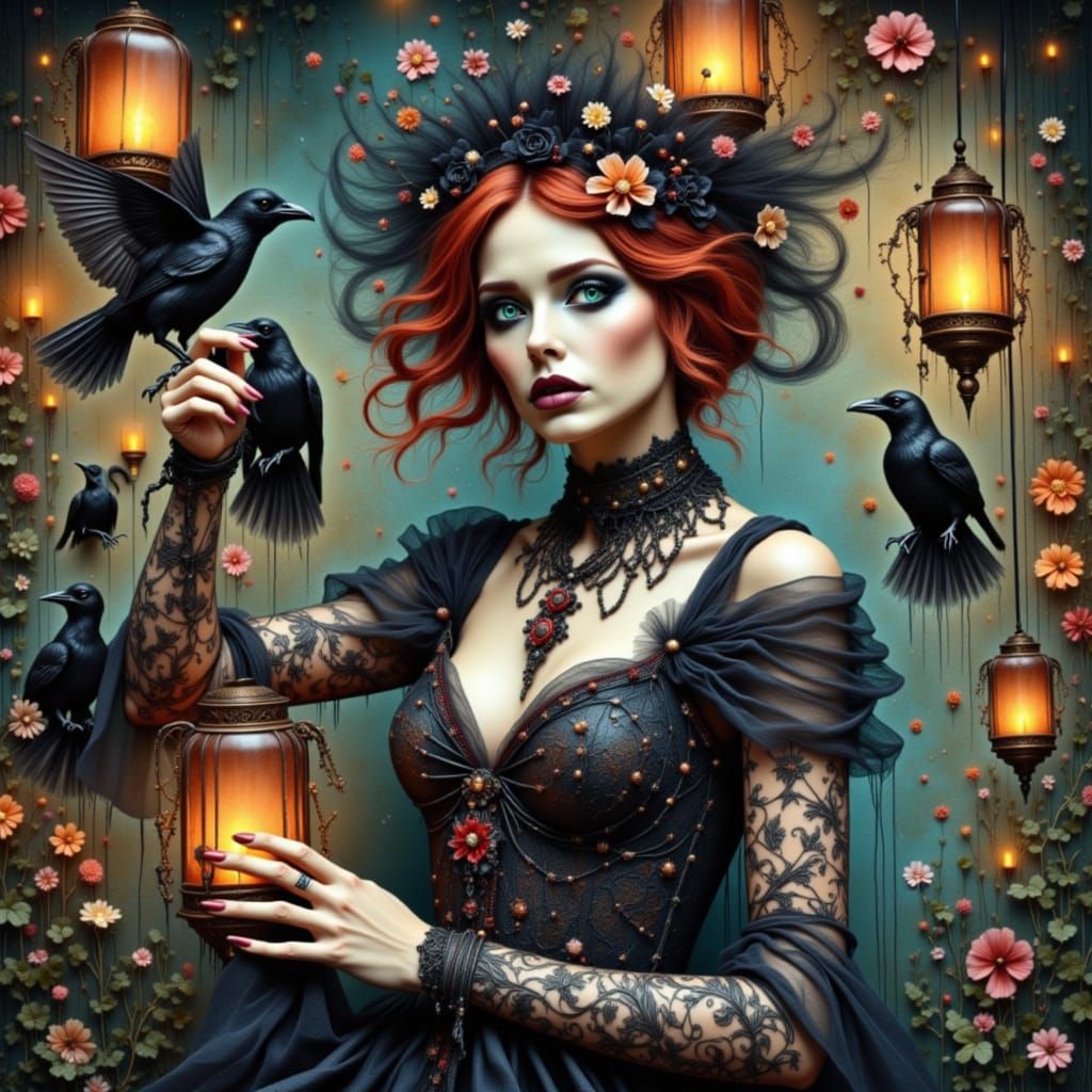 Fairy Witch Conducting Seance in Synthwave Neon Style