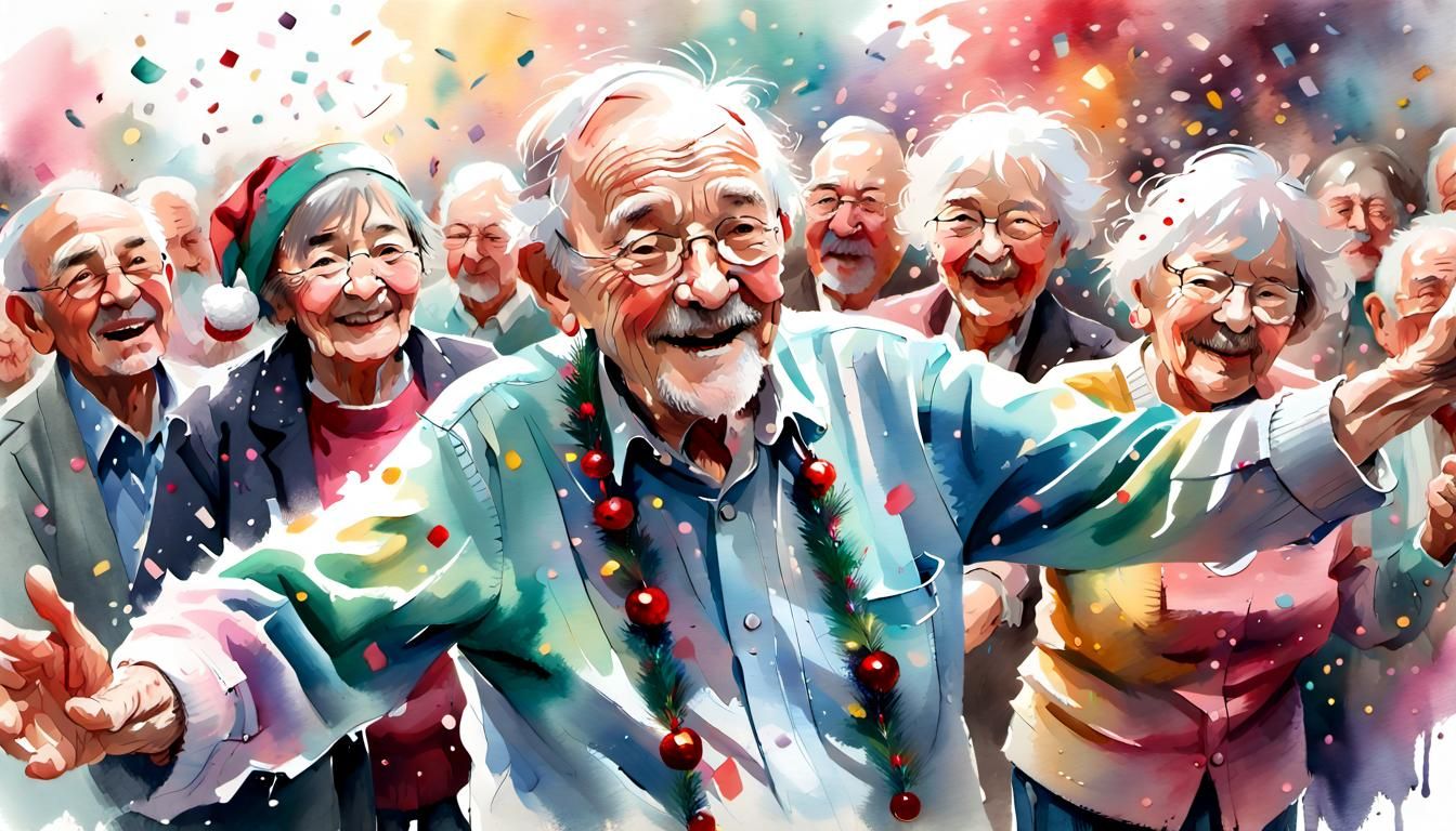 Joyful Christmas Celebration at Nursing Home in Watercolor S...