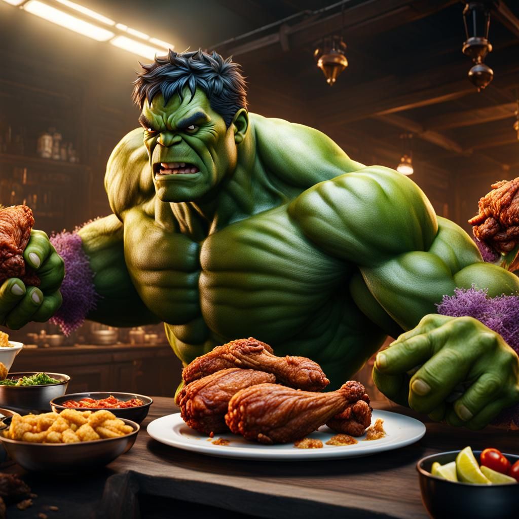 Hulk's Fried Chicken Feast: Detailed Matte Painting
