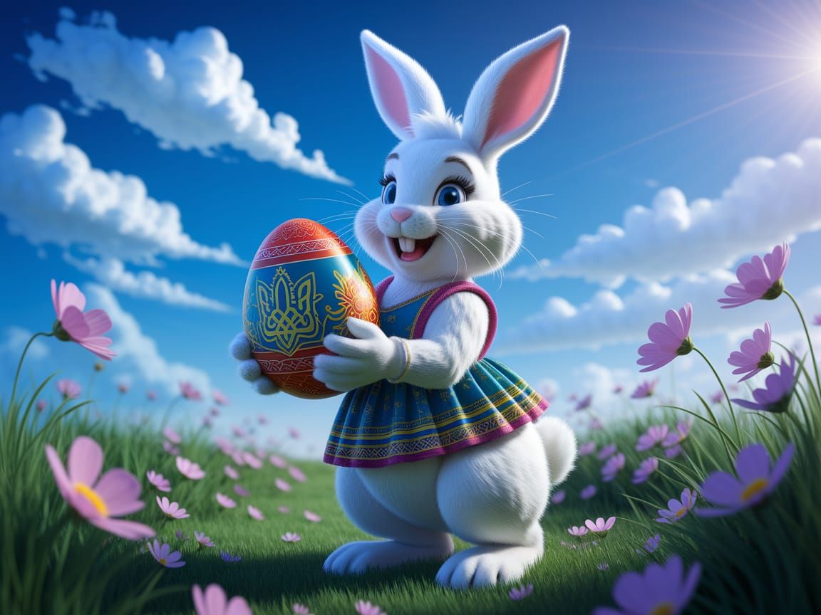 Vibrant Easter Bunny Amidst Blooming Spring Flowers