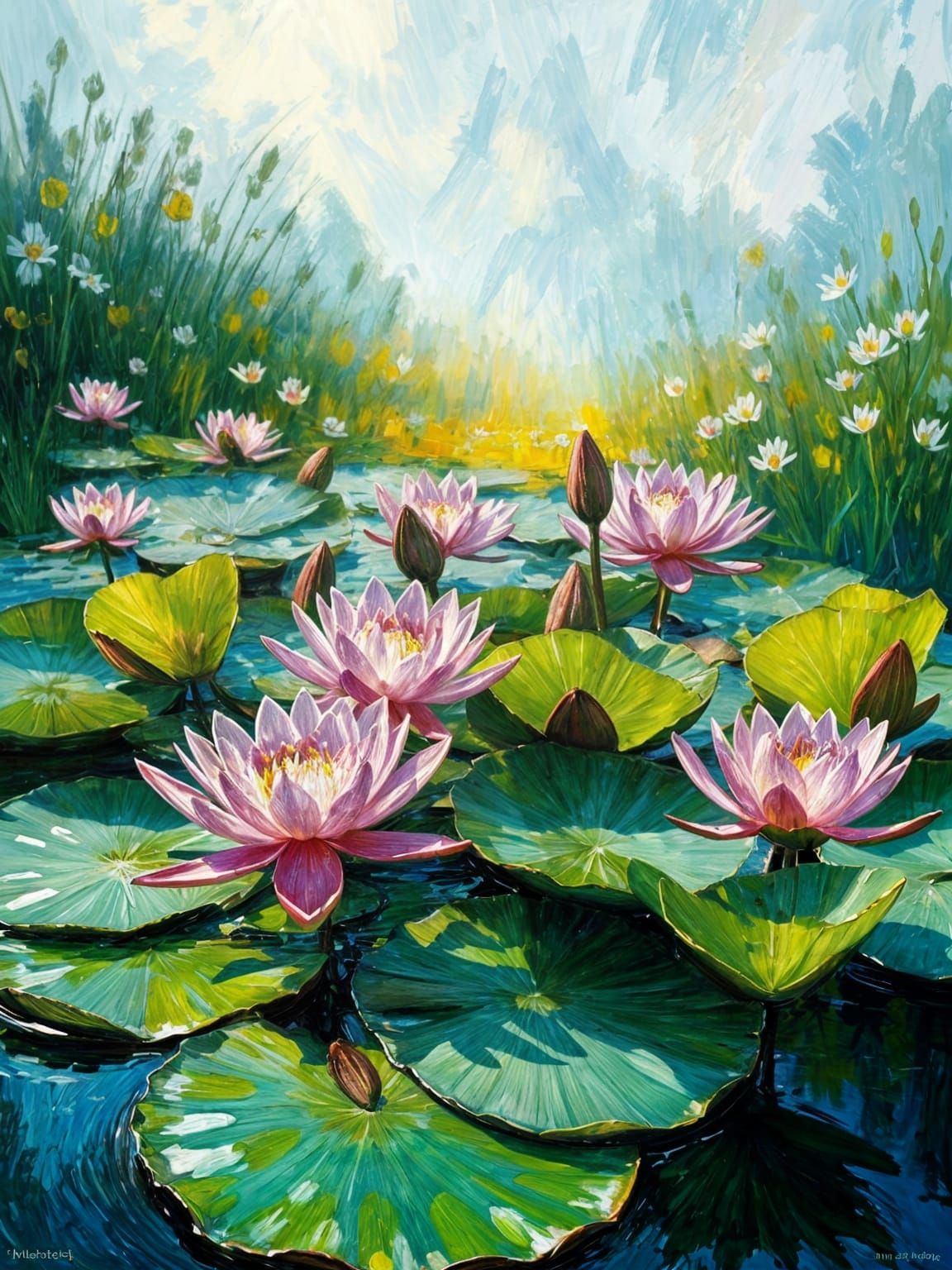 Water Lilies in Impressionist Style