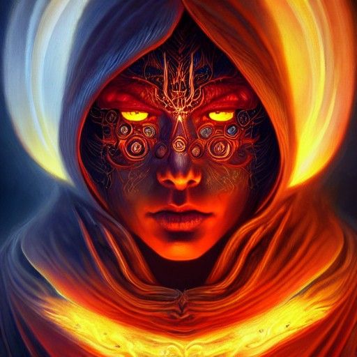 Fiery Hooded Mage Conjuring Pillar of Flames