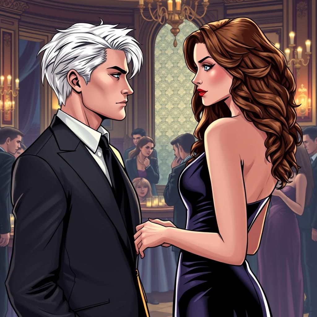 Adult Draco Malfoy, mid 20's, White blonde ruffled hair, sil...