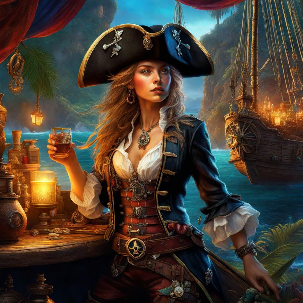 Cinematic Female Pirate in Whimsical Wonderland
