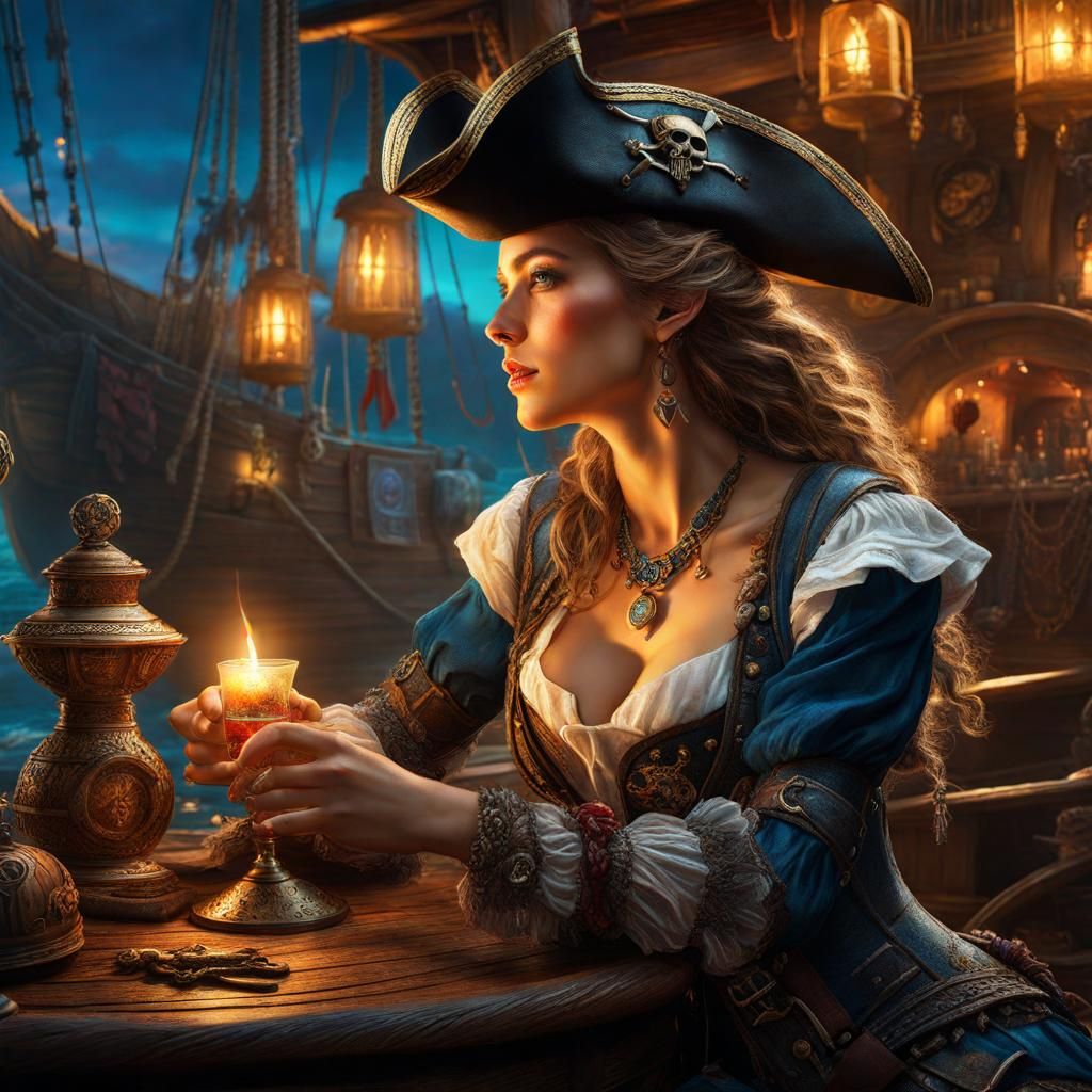 Cinematic Whimsical Pirate in Hyperrealistic Wonderland