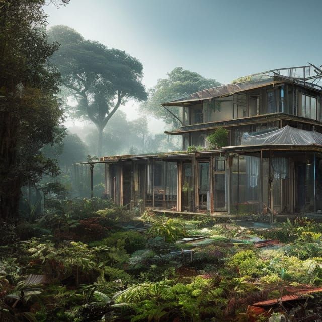 Abandoned Futuristic Greenhouse in Overgrown Liminal Space