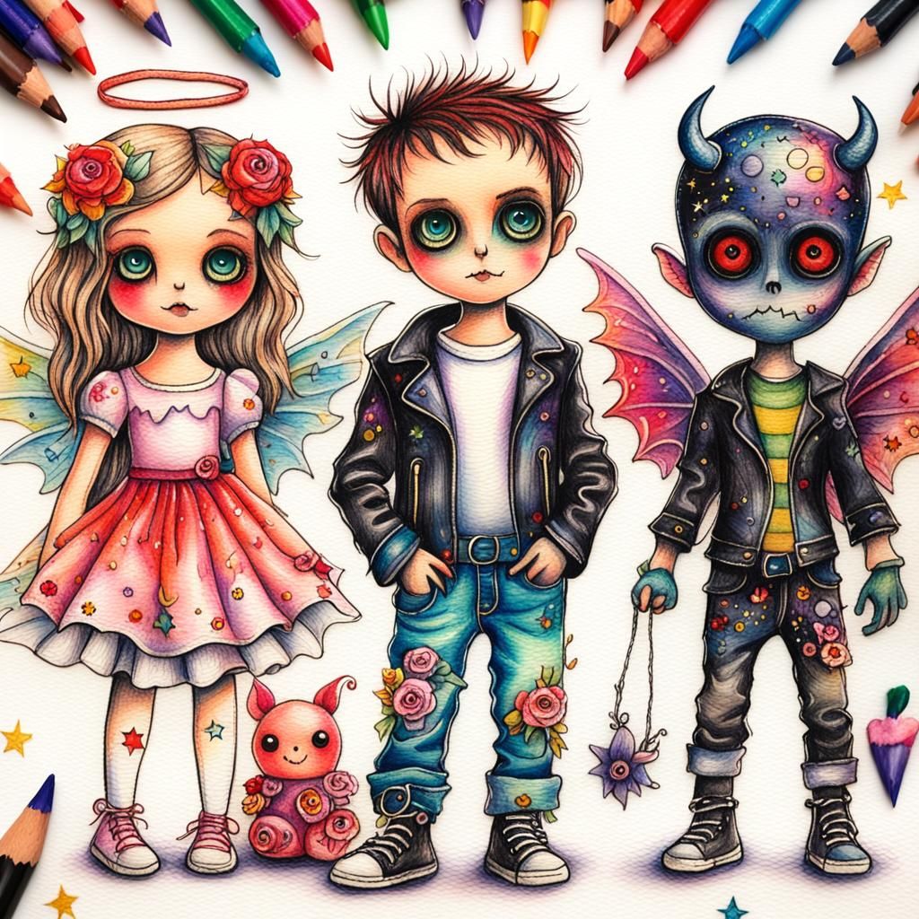 Gothic Kawaii Halloween Friends Under Bright Stars