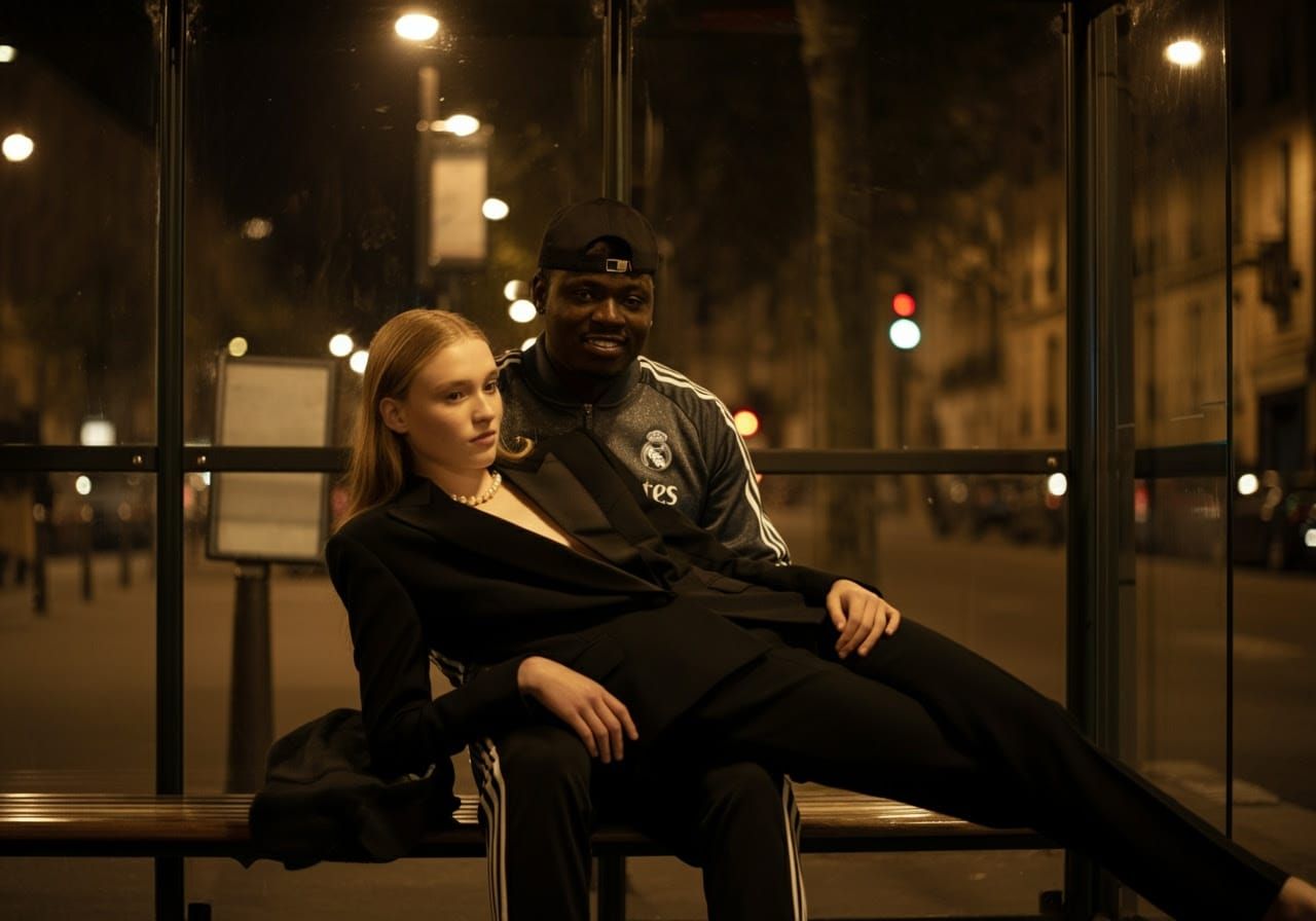 Parisian Bus Stop: A Moment of Intimacy