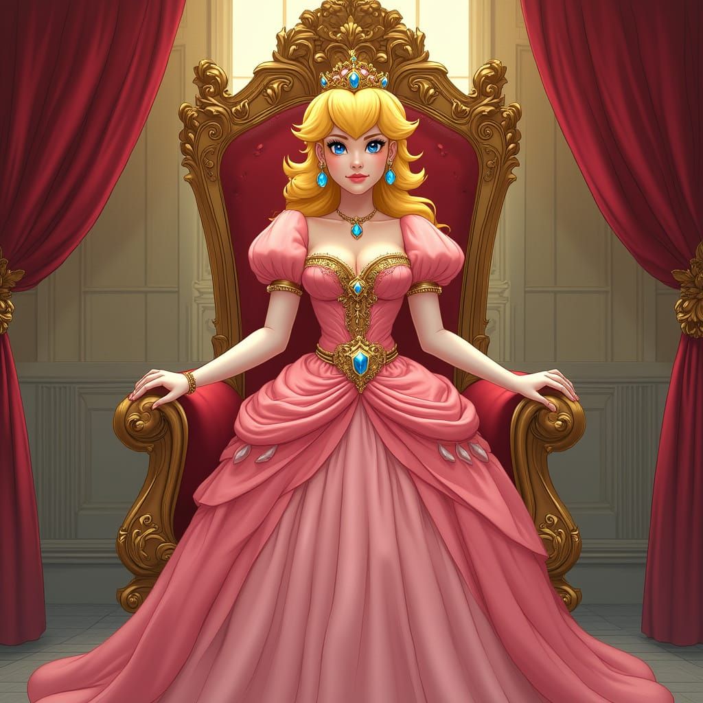 Regal Princess in a Pink Gown with Golden Accents