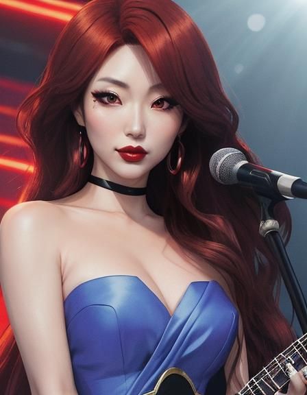 Japanese Singer on Stage in Anime Style