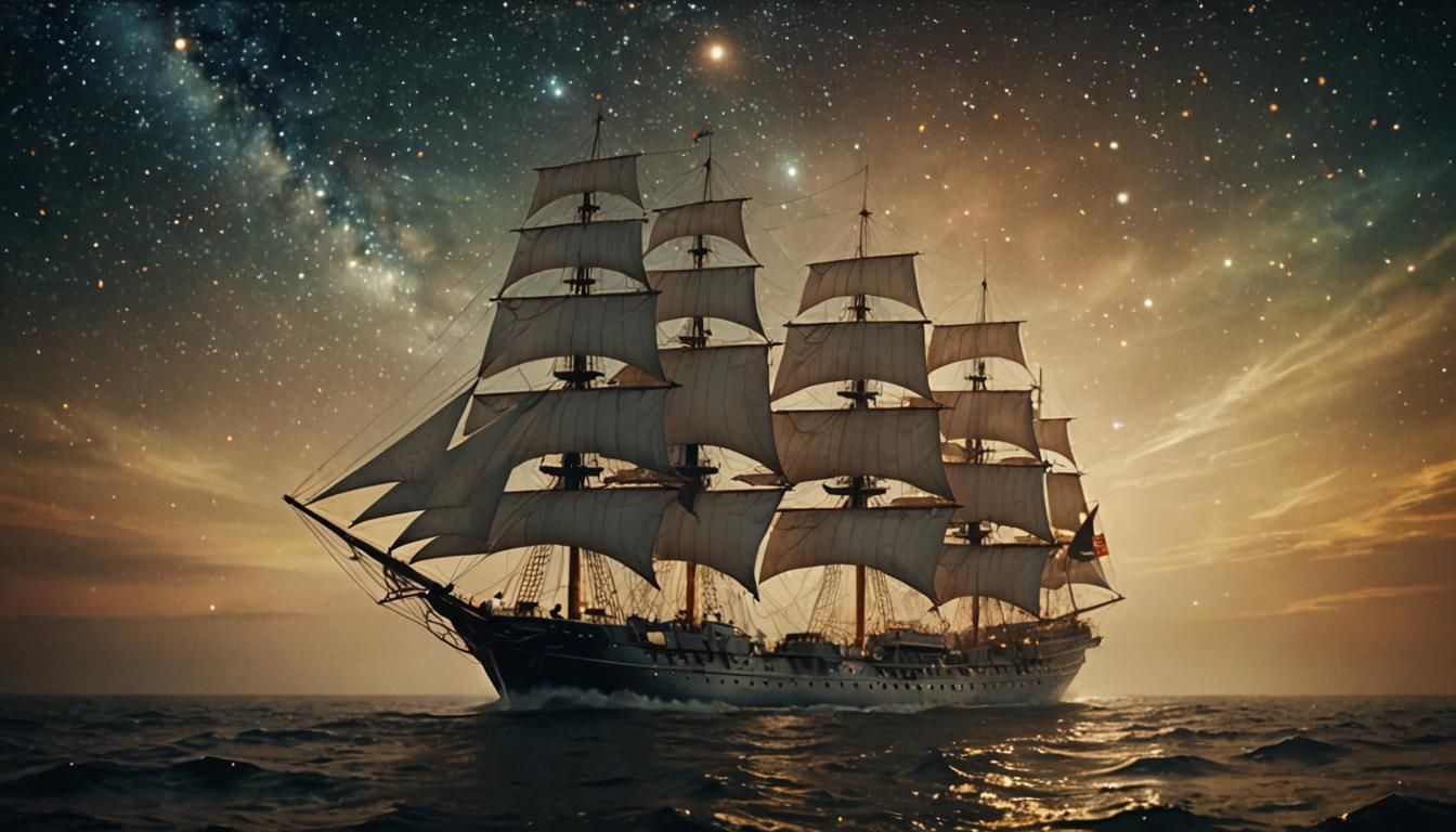 Celestial Sailing Ship in Space: Romanticism Inspired
