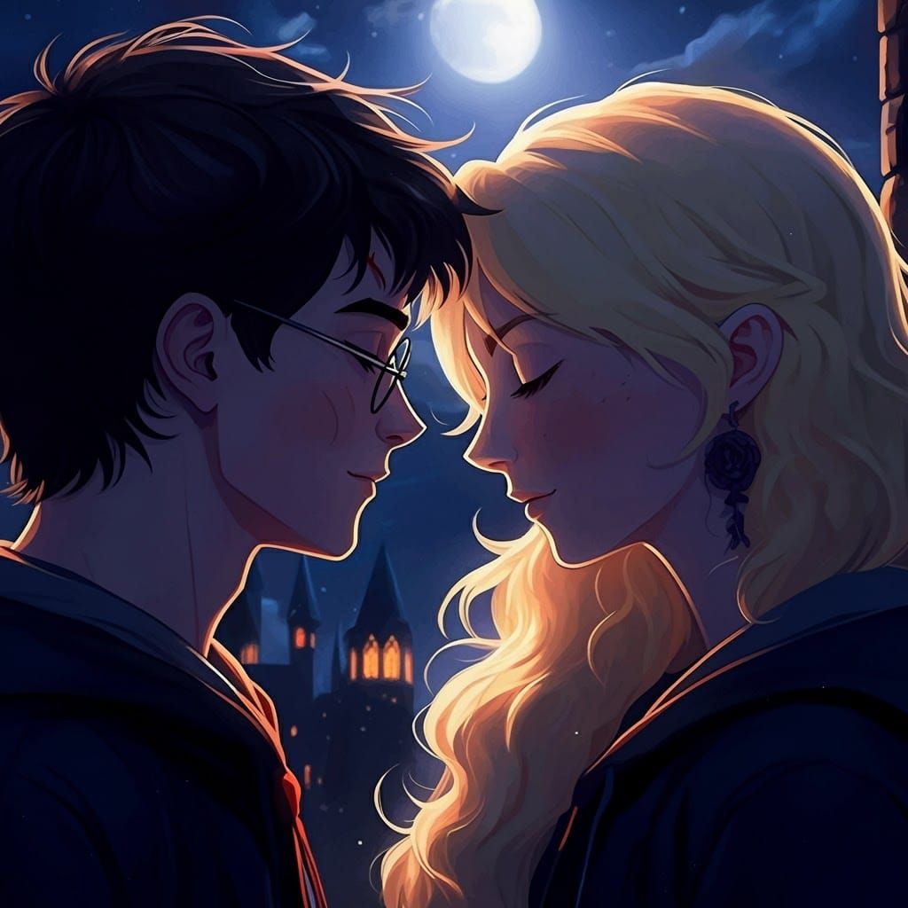 Luna Lovegood kissing Harry Potter.