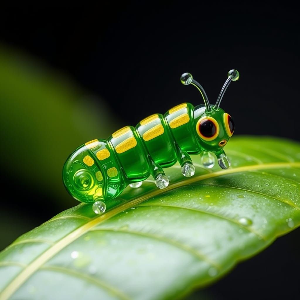 Glass Caterpillar on Leaf, Professional Photo