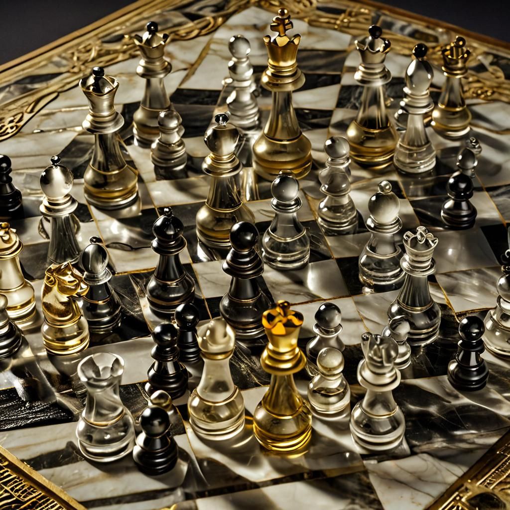 Crystal Chess Set in Ornate Kintsugi Style