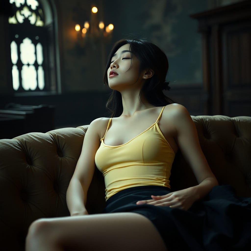 Japanese Woman in Medieval Mansion Relaxation