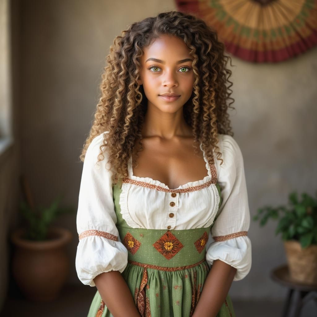 Beautiful African American Woman in Peasant Dress