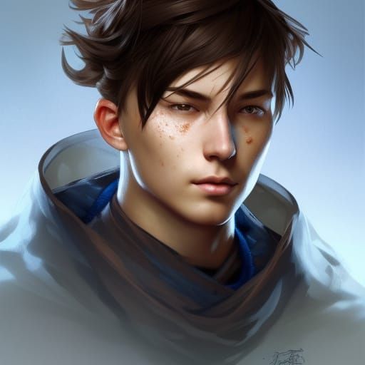 Boy Ninja Portrait with Freckles in Hyperdetailed Style