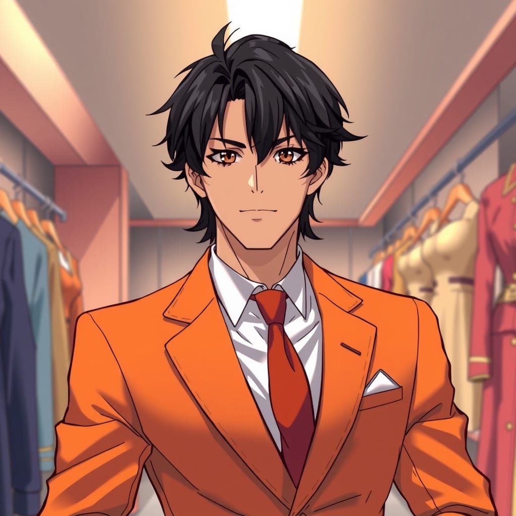 Handsome Brazilian Man in Vibrant Orange Suit