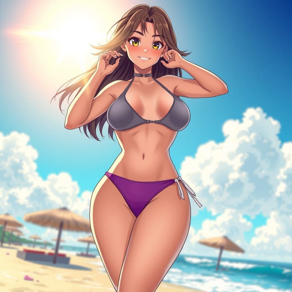Anime Beach Goddess in Vibrant Bikini