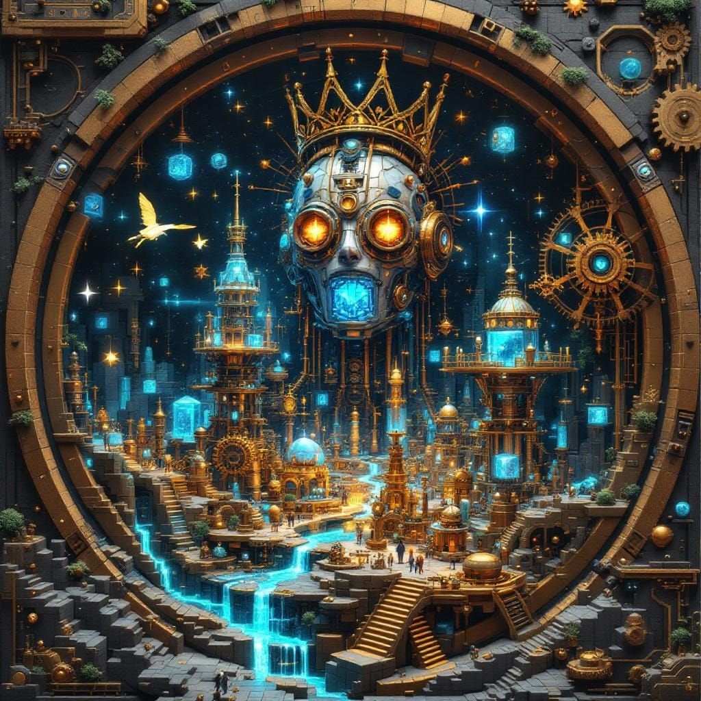 Celestial Clockwork Titan Voxel Art Diorama