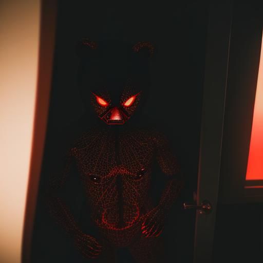 Eerie Spider-Bear Silhouette with Glowing Red Eyes