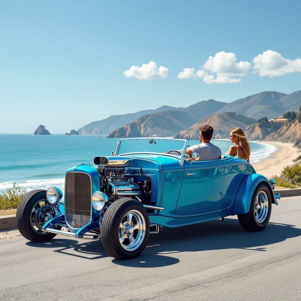 1934 Kingfisher Blue Ford Deuce Coupe on Bay Promenade