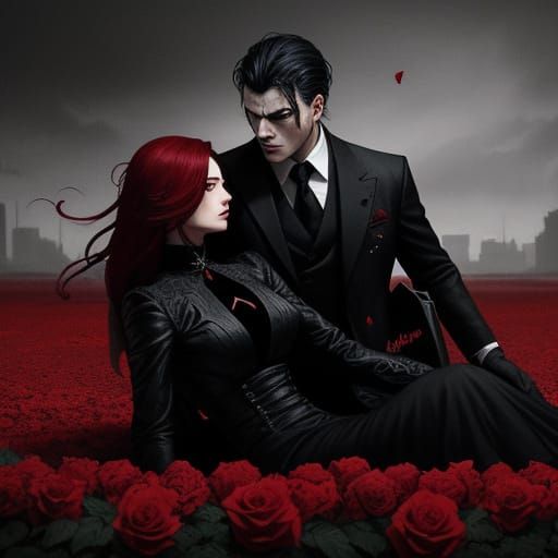 Mafia Boss and Lover Embrace in Gothic Romance Art