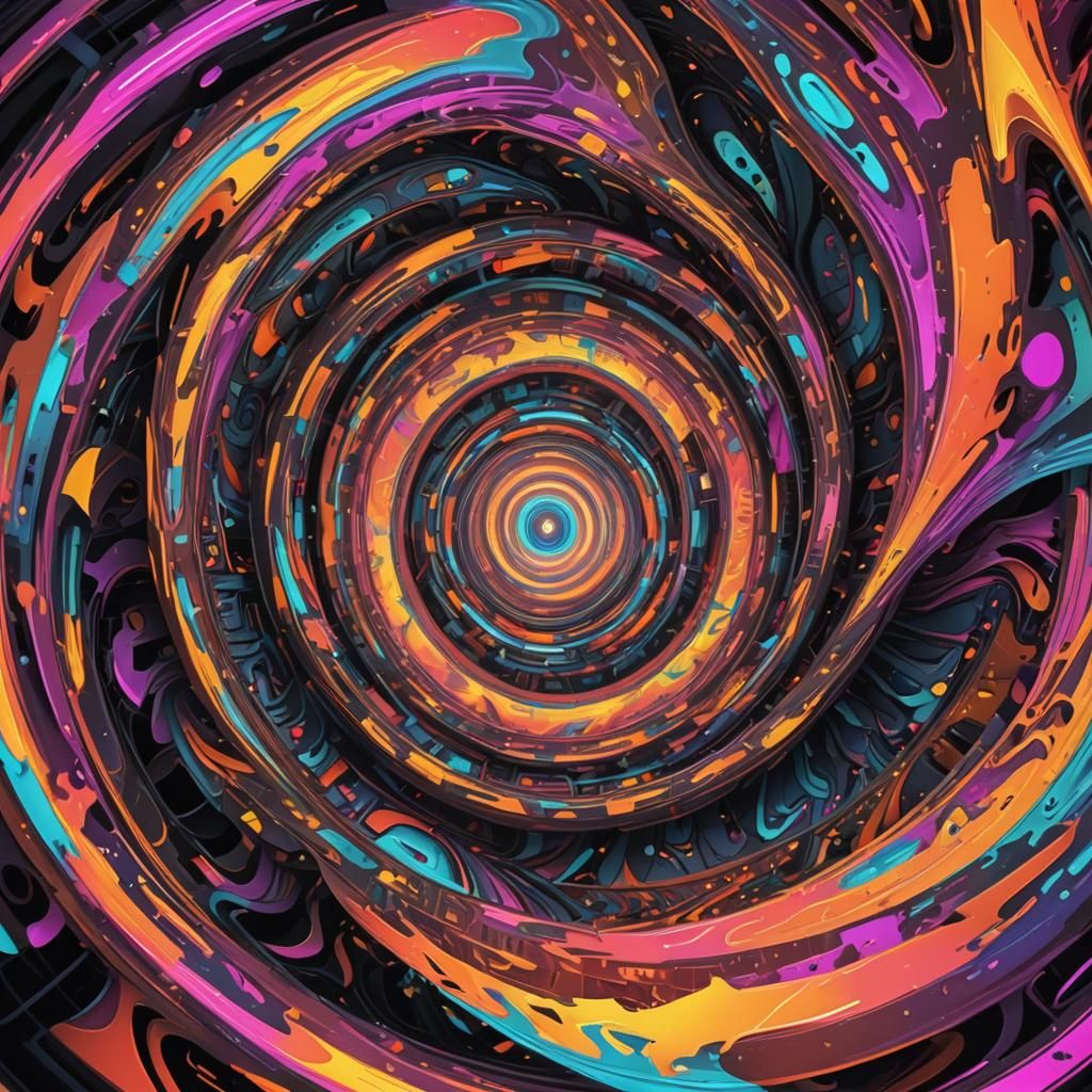 Abstract Digital Art: Swirling Neon Vortex