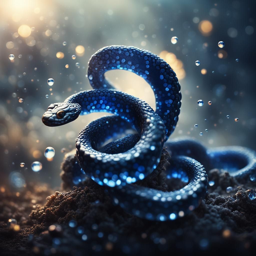 Sapphire Snake Dissolving into Smoke: Digital Painting