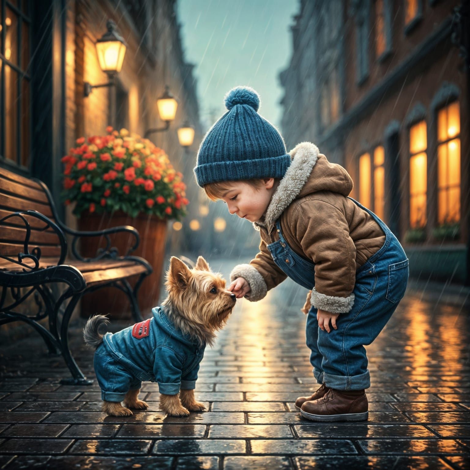 Warm Boy and Yorkshire Terrier Share a Tender Moment on a Ra...