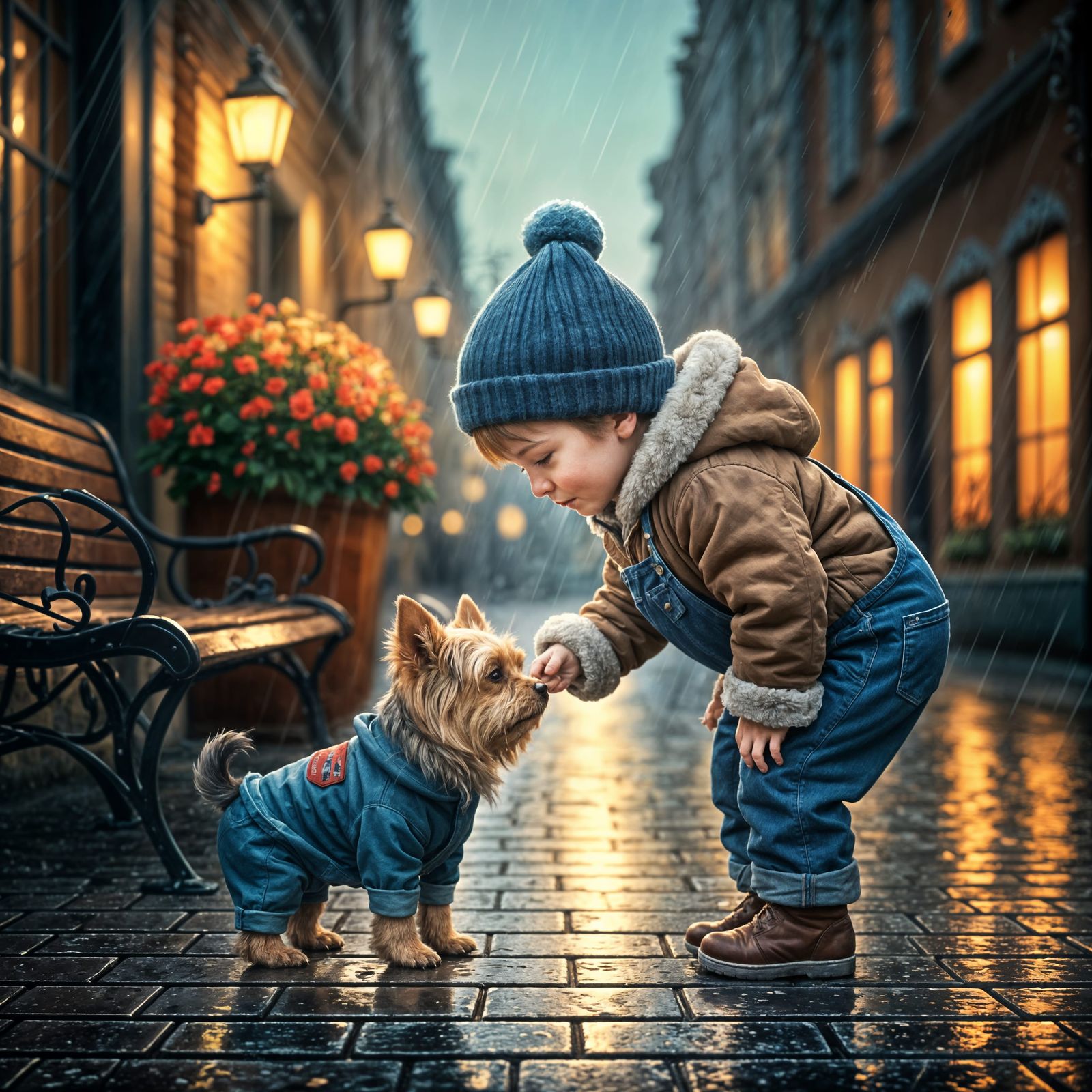 Warm Boy and Yorkshire Terrier Share a Tender Moment on a Ra...