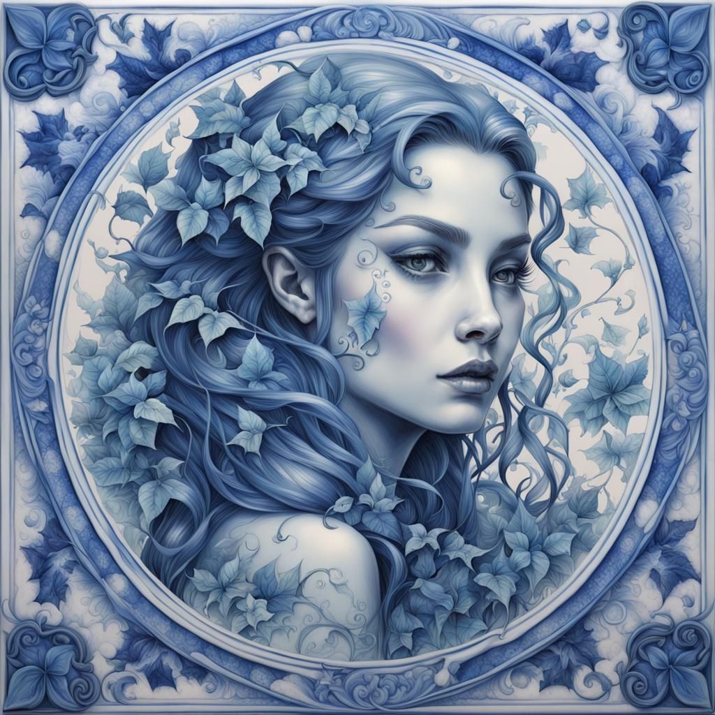 Poison Ivy Portrait on Delftware Tile