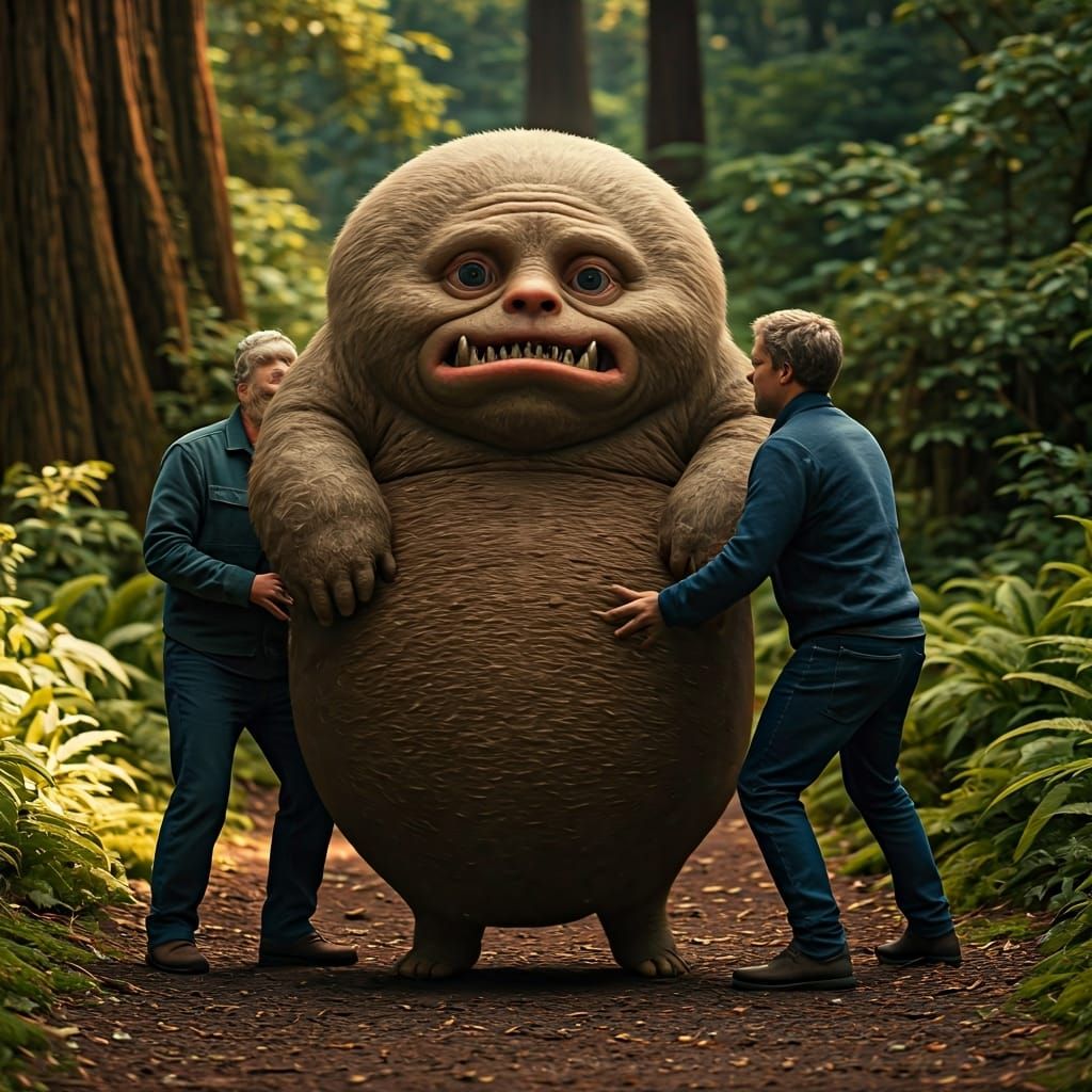 Figures Dispose of Creature in Photorealistic Style