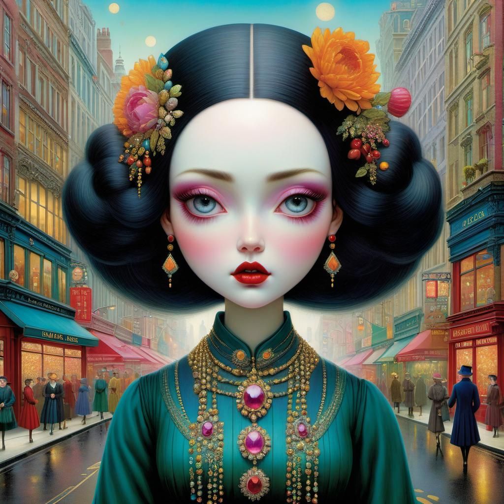 a highly detailed illustration of a beautiful young women in...