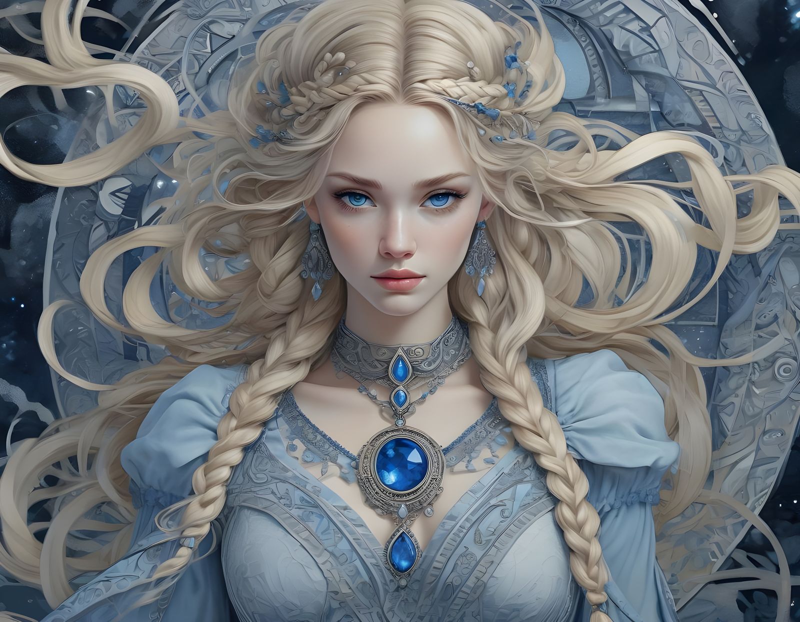 Lovely Norse Goddess Under Pale Blue Moonlight
