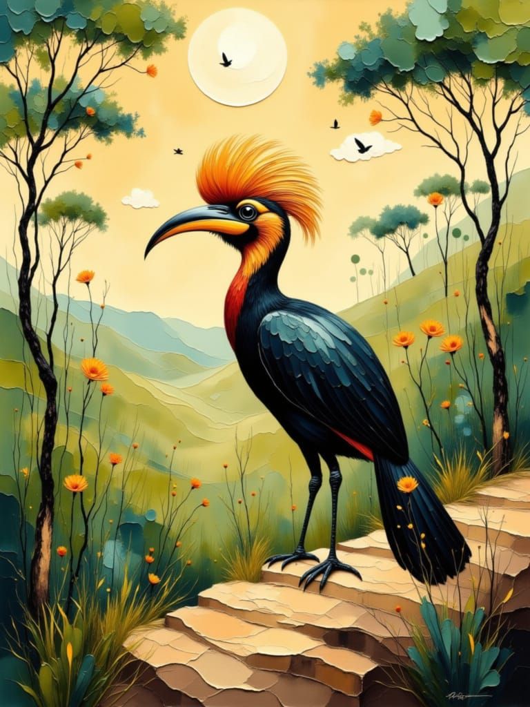 Hornbill Bird in Watercolor Impressionism Style