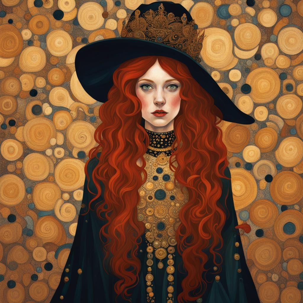 Red-Haired Princess in Gustav Klimt Style