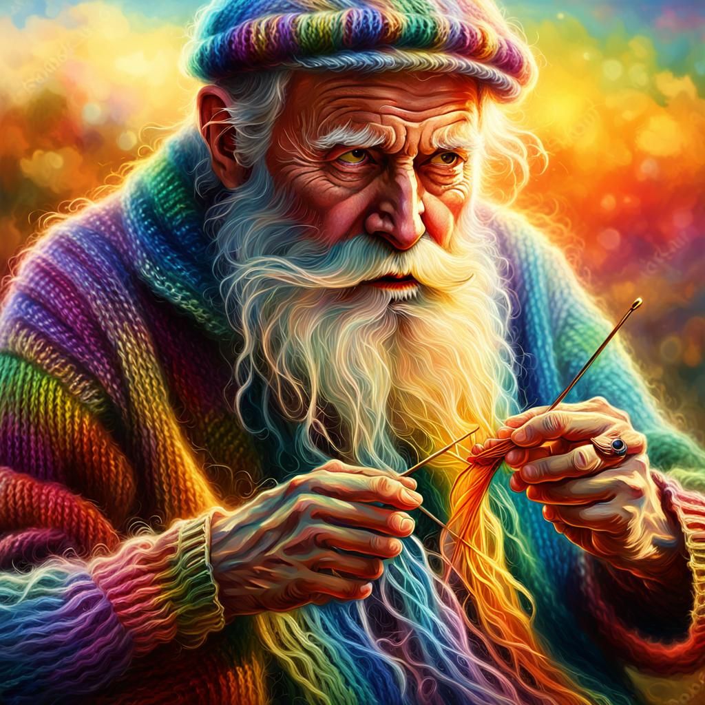 Rainbow Beard Knitted Sweater: Fantasy Concept Art