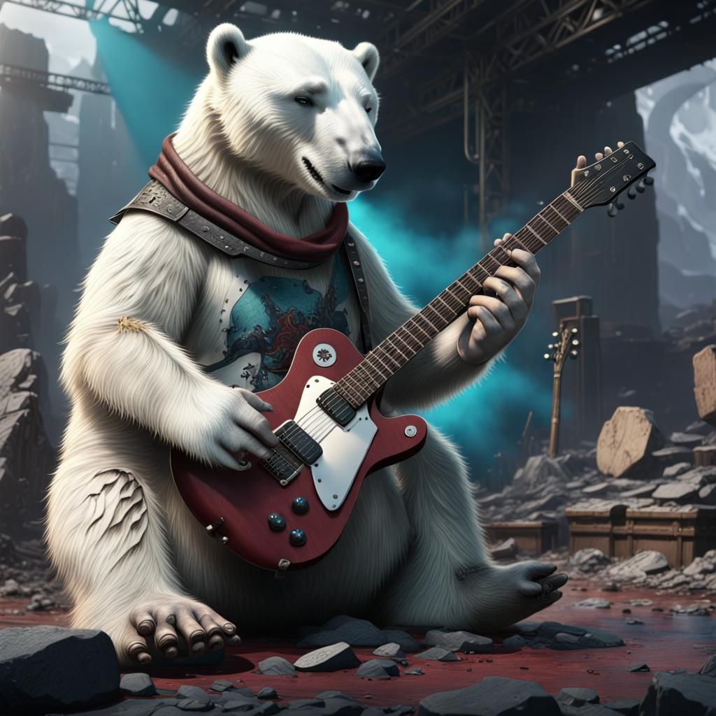 Punk Rock Polar Bear Guitar Art in Unreal Engine
